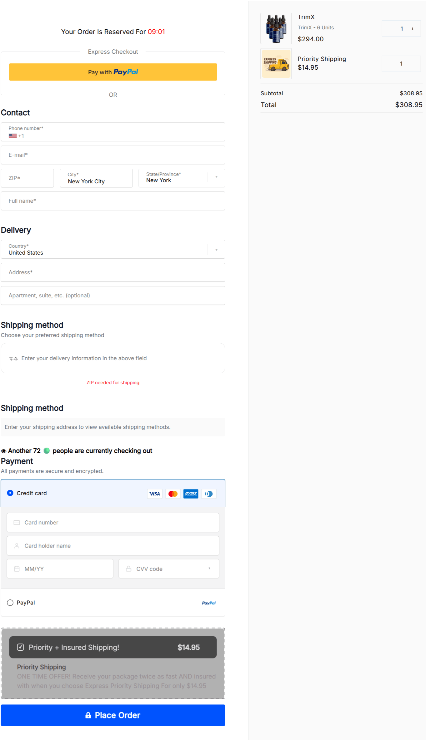 TrimX  Checkout page